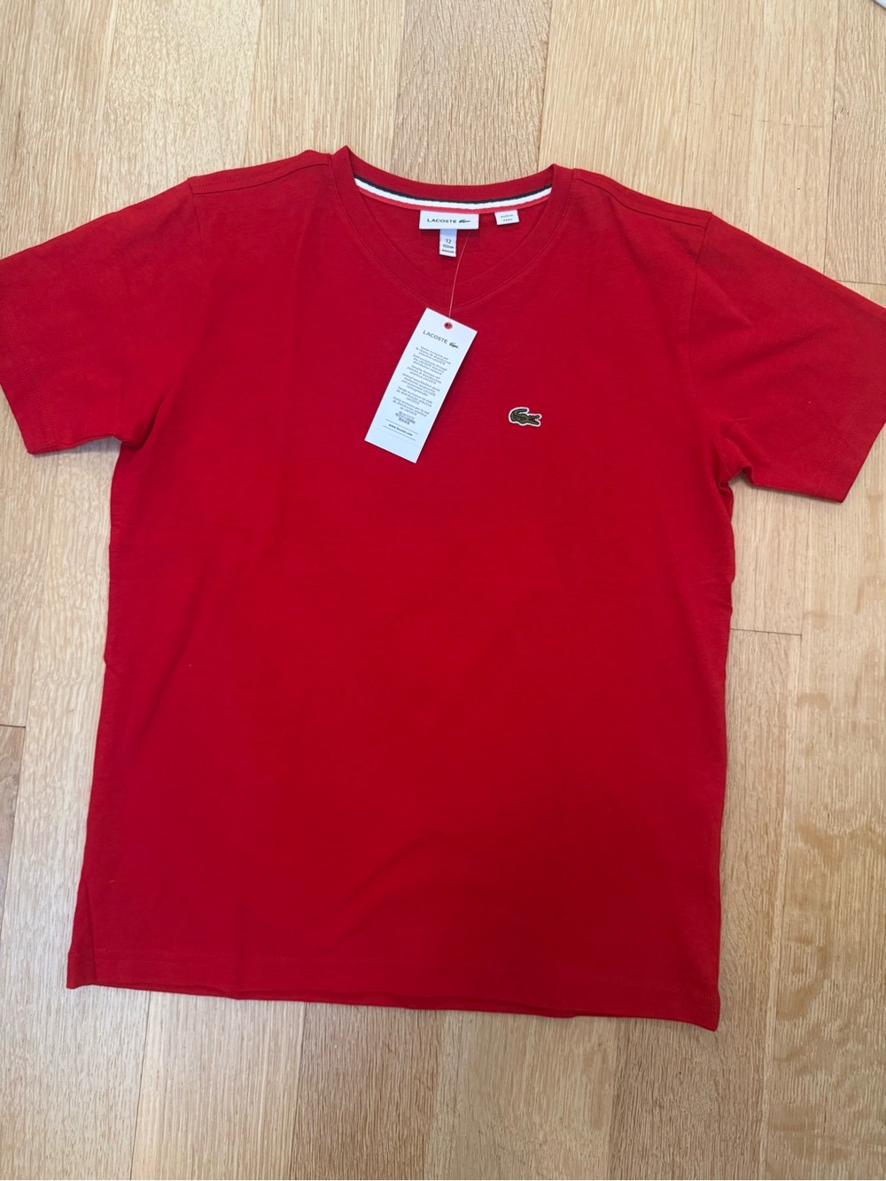 Lacoste Red Short Sleeve Crew Tee with Crocodile Logo NWT